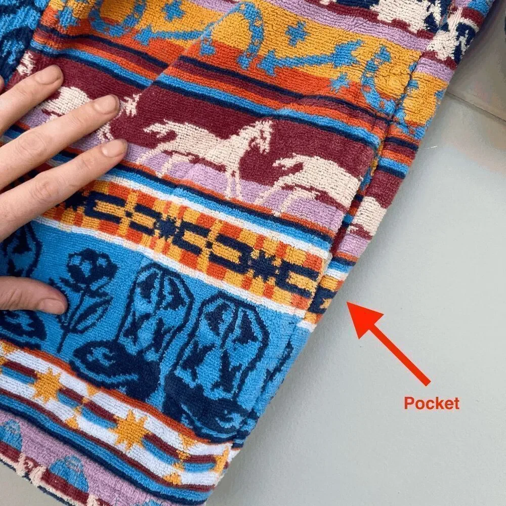 VTG J by Monarch Kids Terrycloth Robe Southwest Horse Print Made in USA Cotton